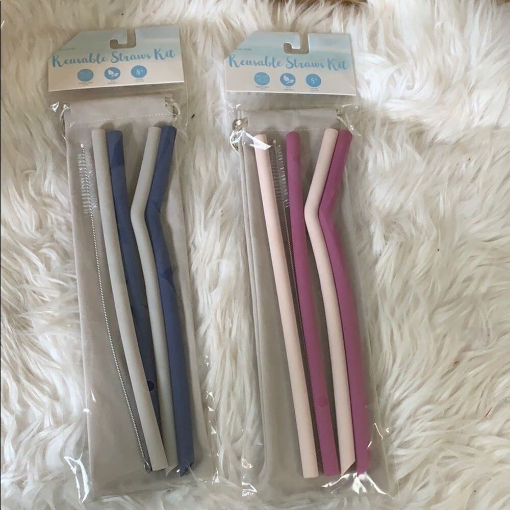 NWT REUSABLE SILICONE FLEXIBLE‎ STRAW KIT SIZE 8in